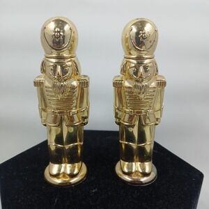 Vintage 1994 Godinger Nutcracker Soldier Salt Pepper Shakers Gold Tone Pair‎